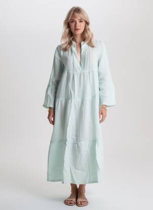 Rochie lungă țesătură crep mâneci 3/4 verde COUTURIST femeie