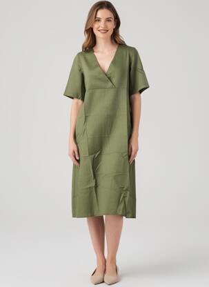 Rochie midi țesătură crep mâneci scurte verde COUTURIST femeie
