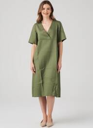 Rochie midi țesătură crep mâneci scurte verde COUTURIST femeie