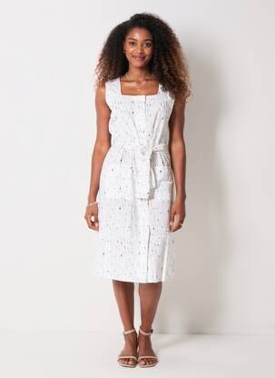 Rochie midi imprimeu fantezie fără mâneci alb COUTURIST femeie