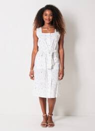 Rochie midi imprimeu fantezie fără mâneci alb COUTURIST femeie