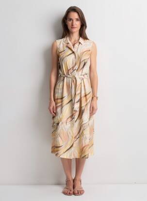 Rochie midi imprimeu fantezie fără mâneci bej COUTURIST femeie