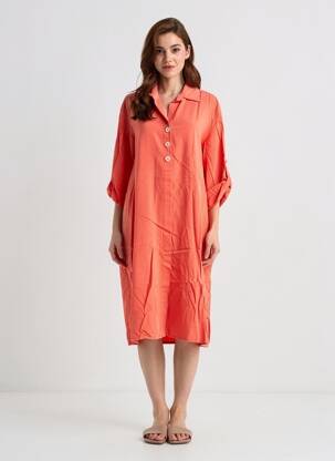Rochie midi mâneci 3/4 mâneci 3/4 portocalie COUTURIST femeie