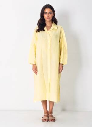Rochie midi mâneci 3/4 mâneci 3/4 galben COUTURIST femeie