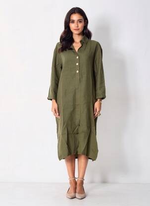 Rochie midi mâneci 3/4 mâneci 3/4 verde COUTURE-CLUB femeie