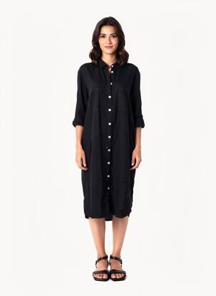 Rochie midi mâneci lungi mâneci lungi negru COUTURIST femeie