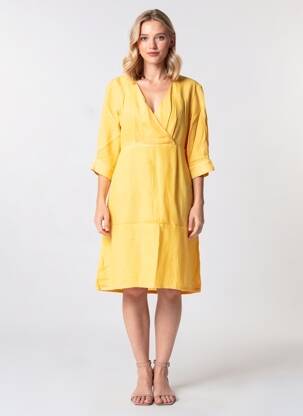 Rochie midi mâneci scurte mâneci scurte galben COUTURIST femeie