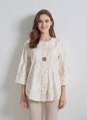 Tunică mâneci lungi țesătură crep bej COUTURIST femeie