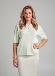Pulover croială cambrată mâneci scurte verde EDWIGE femeie