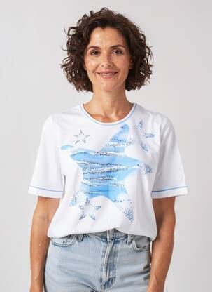 Tricou serigrafie cu strasuri mâneci scurte albastru RABE femeie