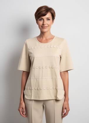 Tricou elasticitate mâneci scurte bej RABE femeie