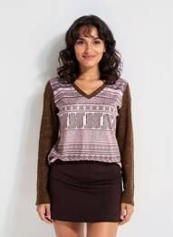 Tricou imprimeu fantezie mâneci lungi maro ESCORPION femeie