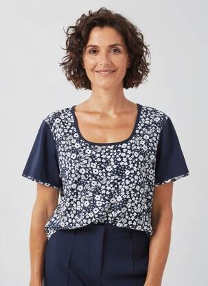 Tricou imprimeu fantezie mâneci scurte albastru GUY DUBOUIS femeie