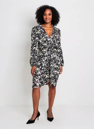 Rochie midi croială fluidă mâneci lungi negru MORGAN femeie