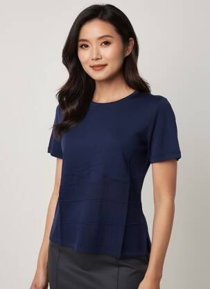 Tricou croială cambrată mâneci scurte albastru PAUPORTÉ femeie