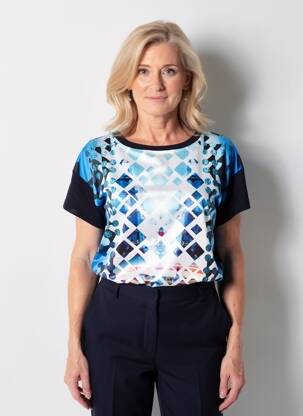 Tricou imprimeu fantezie mâneci scurte albastru OLSEN femeie