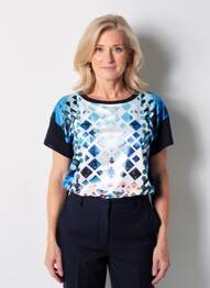 Tricou imprimeu fantezie mâneci scurte albastru OLSEN femeie