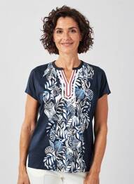Tricou imprimeu fantezie mâneci scurte albastru OLSEN femeie