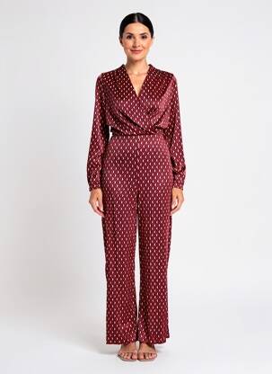 Salopetă-pantalon croială cambrată mâneci lungi roșu SURKANA femeie