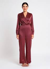 Salopetă-pantalon croială cambrată mâneci lungi roșu SURKANA femeie