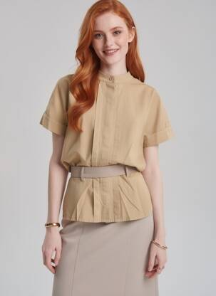 Cămașă țesătură crep mâneci scurte bej COUTURIST femeie