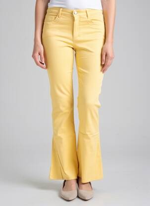 Pantalon evazat închidere cu fermoar sub clapetă cu nasturi galben COUTURIST femeie