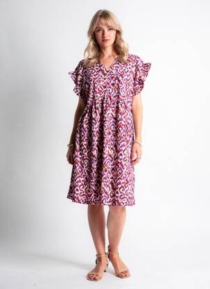 Rochie midi căptușeală mâneci scurte violet LE TEMPS DES CERISES fată