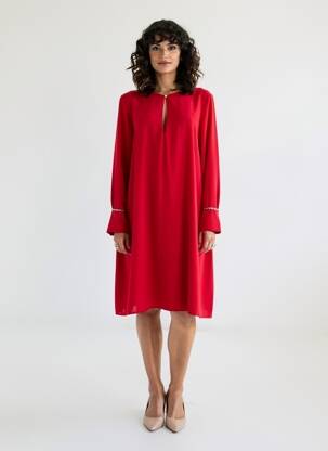 Rochie midi croială fluidă mâneci lungi roșu MAT. femeie