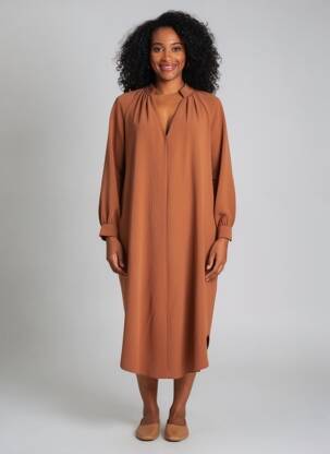 Rochie midi croială fluidă mâneci lungi maro MAT. femeie