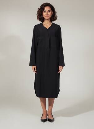 Rochie midi mâneci lungi mâneci lungi negru SEMIOLOGY femeie