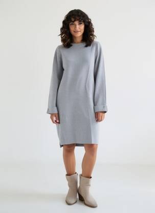 Rochie pulover țesătură melanj mâneci lungi gri MARINELLO femeie