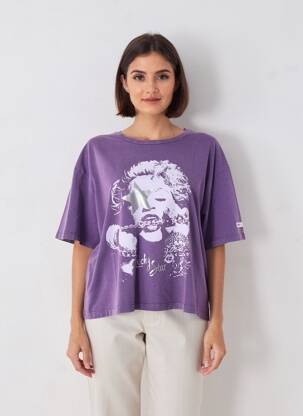 Tricou serigrafie mâneci scurte violet NINE TEES femeie