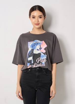 Tricou serigrafie mâneci scurte gri NINE TEES femeie