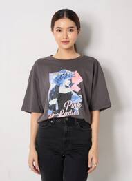 Tricou serigrafie mâneci scurte gri NINE TEES femeie