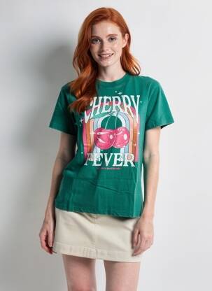Tricou croială dreaptă mâneci scurte verde LE TEMPS DES CERISES fată