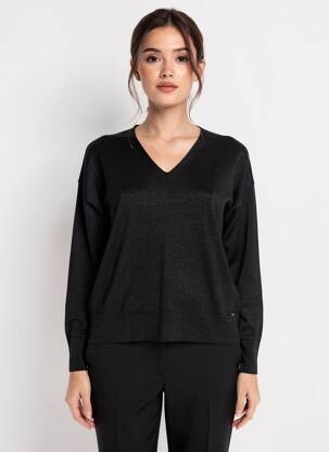 Pulover croială cambrată mâneci lungi negru MCM femeie