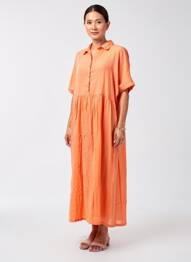 Rochie lungă mâneci scurte mâneci scurte portocaliu CHICOSOLEIL femeie