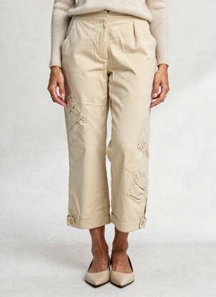 Pantalon 7/8 talie cu cleme mărime normală bej UN POINT C EST TOUT femeie