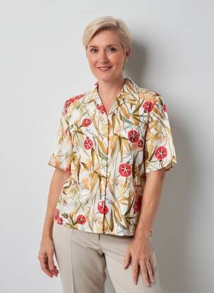Cămașă imprimeu floral mâneci scurte bej PIER BÉ femeie
