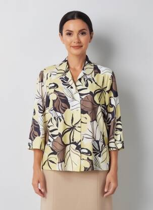Cămașă imprimeu floral mâneci 3/4 verde FINNKARELIA femeie