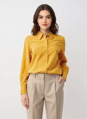 Cămașă țesătură crep mâneci lungi galben PRUNELLE femeie