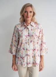Cămașă imprimeu floral mâneci 3/4 alb GRIFFON femeie