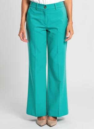 Pantalon evazat talie cu cleme talie înaltă verde GEISHA femeie