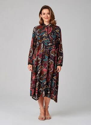 Rochie midi imprimeu floral mâneci lungi negru FRANCK ANNA femeie