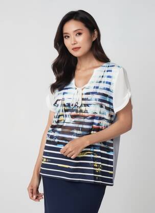 Tricou croială dreaptă mâneci scurte albastru FRANCK ANNA femeie