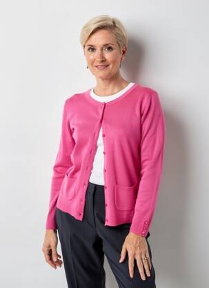 Vestă cu mâneci lungi guler rotund roz FELINO femeie