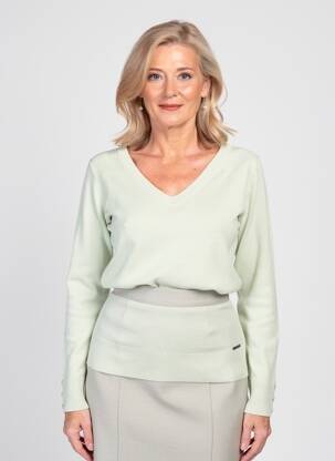 Pulover guler în v mâneci lungi verde FELINO femeie