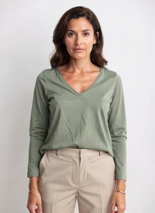 Top elasticitate mâneci lungi verde TBS femeie