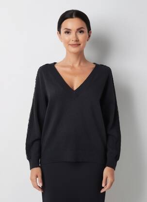 Pulover guler în v mâneci lungi negru MOLLY BRACKEN femeie