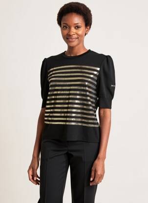 Pulover strânsă pe partea de jos mâneci scurte negru SAINT JAMES femeie